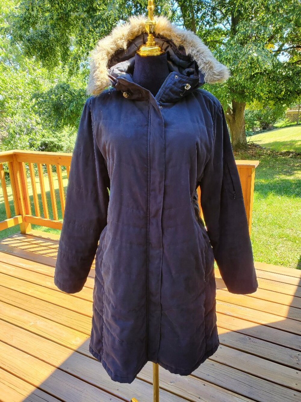 LL Bean Microsuede Quilted Coat XL Black